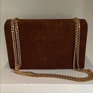 Brandon Blackwood Rich Brown Embossed Bag with Gold Chains